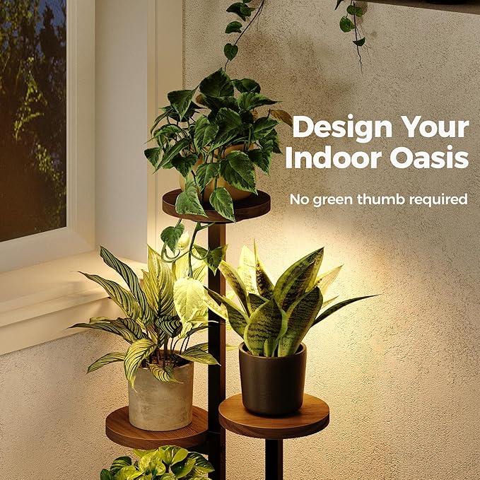 Bamworld Plant Stand with Grow Lights Indoor Plant Stand Tall Metal Wood Plant Shelf Outdoor Corner Plant Stands Indoor Plant Table Rack 5 Tier Tier Plant Stand Garden Accessories for Living Room Balcony Patio