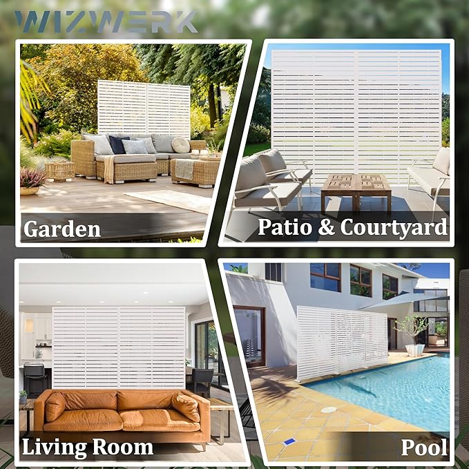 6FT Metal Privacy Screen Outdoor Privacy Panel and Garden Divider, Weather-Resistant Freestanding Panel with Stand, Durable Steel for Patio, Garden, Balcony & Backyard
