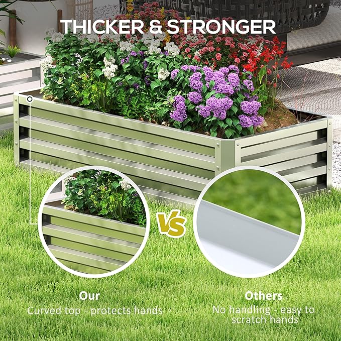 Outsunny Galvanized Raised Garden Bed, 4' x 2' x 1' Metal Planter Box, for Growing Vegetables, Flowers, Herbs, Succulents, Silver
