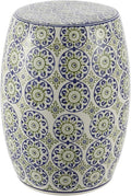 JONATHAN Y TBL1025A Lula 17.25" Suzani Ceramic Indoor/Outdoor Garden Stool, Blue/Green, Classic, Coastal, Bohemian, Traditional, Mediterranean, Cottage for Living Room, Garden, Outdoor, Home