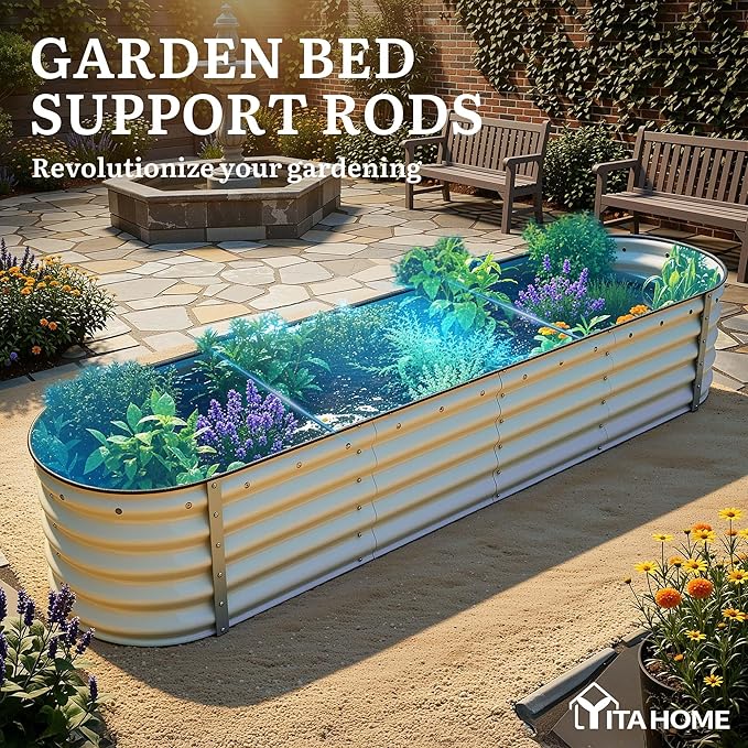 YITAHOME 17" Tall 9 in 1 Large Raised Garden Bed Kit, 8x2x1.4ft Galvanized Metal Planter Box with Gloves & Safety Rubber, Outdoor Above Ground Planters for Plants Vegetables Flowers, White