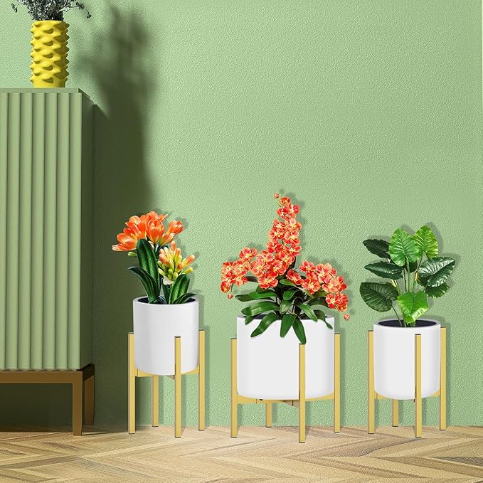 Heavy Plant Stand for 10"-16" Plant Pot Indoor Outdoor Corner, Adjustable Metal Heavy Duty for Large Pot (Golden 1 Pack)