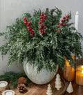 Cedar Stems Artificial Norfolk Pine Branches for Christmas Decor, 12 PCS Fake Pine Stems with 3 PCS Red Berries Branches Realistic Fake Plants Faux Greenery for Vases DIY Garland Xmas Table Indoor