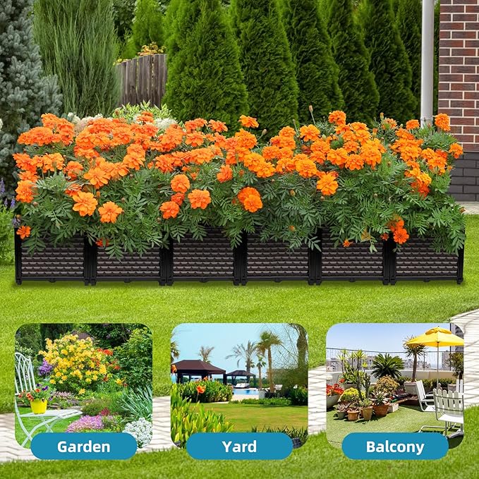 Large Planters for Outdoor Plants 14" Tall Planter Box, Raised Beds for Gardening Self Watering, Elevated Planter Box with Legs, Rectangular Garden Planters for Outdoor Plants Flowers, 94.4"L x 15.7"W