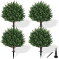 Artificial Cypress Topiary Tree with Ground Spike, Set of 4 Artificial Shrub Bushes, Fake Evergreen Tree for Porch, Artificial Plants for Outdoor Planters Indoor UV Resistant