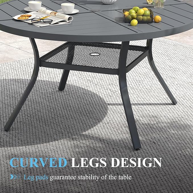 VICLLAX Patio Table and Chair Set of 6, All Weather Metal Round Outdoor Dining Furniture Set-47 Round Outdoor Table and Chairs, Grey Tabletop