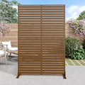 Casaphoria Metal Privacy Screen Outdoor, 72" H x 47" W Freestanding Decorative Privacy Screen for Patio Deck Balcony Garden with Stable Base, Brown-Louvered