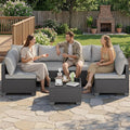 Skyfish 7 Pieces Patio Furniture Sofa - Outdoor Sectional Wicker Rattan Furniture with Cushion and Glass Table Patio Conversation Sets for Porch Poolside Backyard Outdoor Sofa Set Modular Sofa