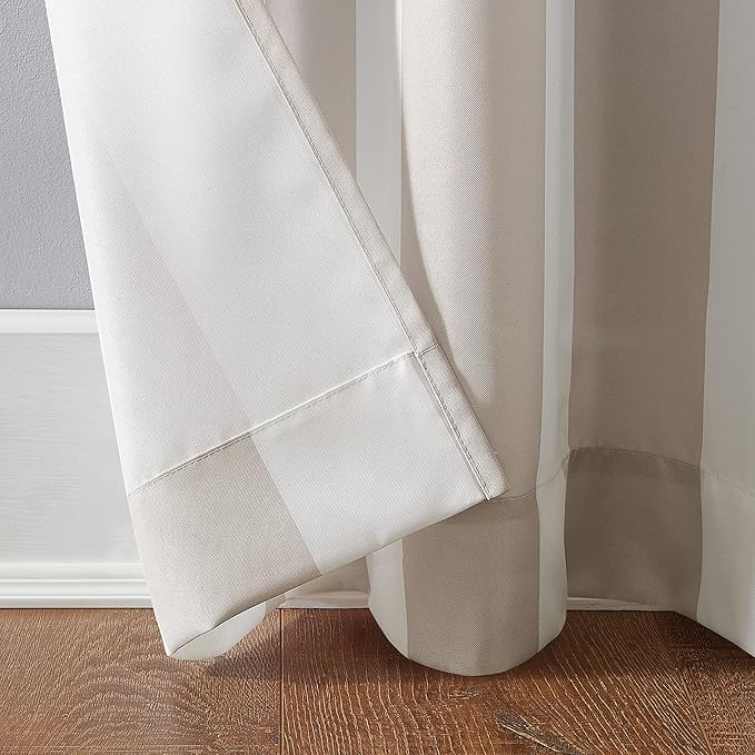 Sun Zero Valencia Cabana Stripe Indoor/Outdoor UV Protectant Energy Efficient Grommet Curtain Panel Pair, 54" x 84", Khaki, 2 piece set