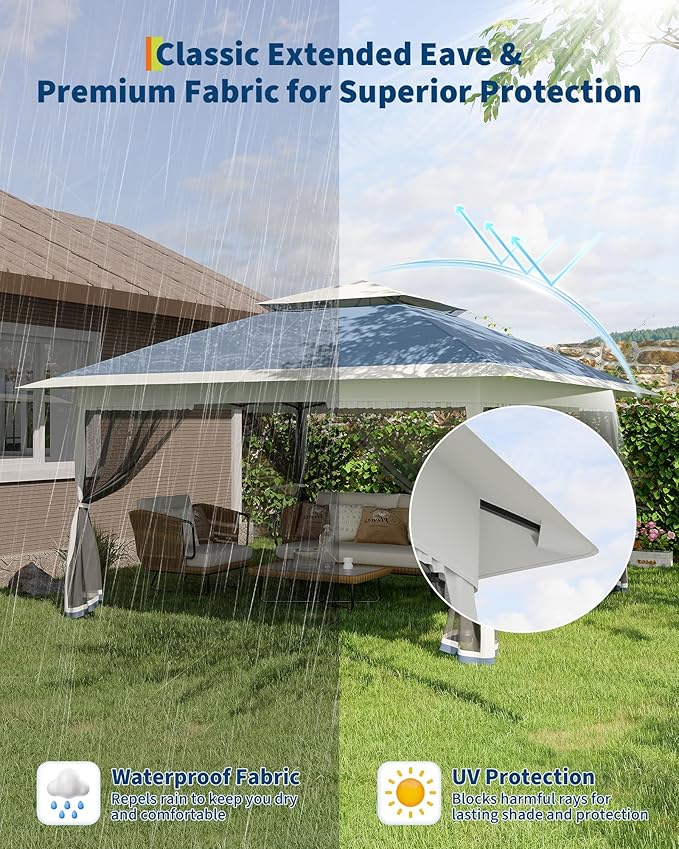 Canopy Tent 12x12 ft, Pop Up Gazebo One-Push Setup with 4 SandBags for Backyard Parties and BBQs, Mosquito Netting & Height Adjustable - Navy Blue