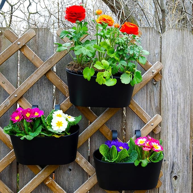 KIBAGA Beautiful Hanging Flower Pots for Outside Railing Or Fence - Stylish Set of 3 Outdoor Planters for Any Balcony, Porch or Deck - Window Planter Boxes are Perfect for Your Flowers