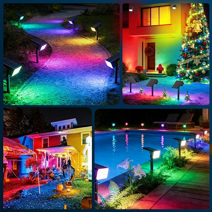 LANSOW 12 Pack Solar Spot Lights Outdoor Color Changing, 7 Modes Waterproof Solar Christmas Landscape Spotlights, LED Solar Powered Flood Lights for Yard Garden Pathway Outside Halloween, Auto ON/Off