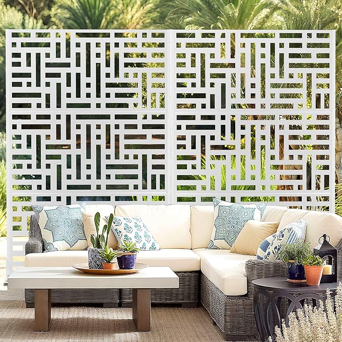 Outdoor Privacy Screen,72" H×47" W Metal Privacy Screen, Freestanding Privacy Fence Panels for Patio