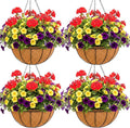 Metal 10 inch Round Planter, 4 Pack Hanging Wire Basket with Coco Fiber Liners, for Outdoor Plants Decoration