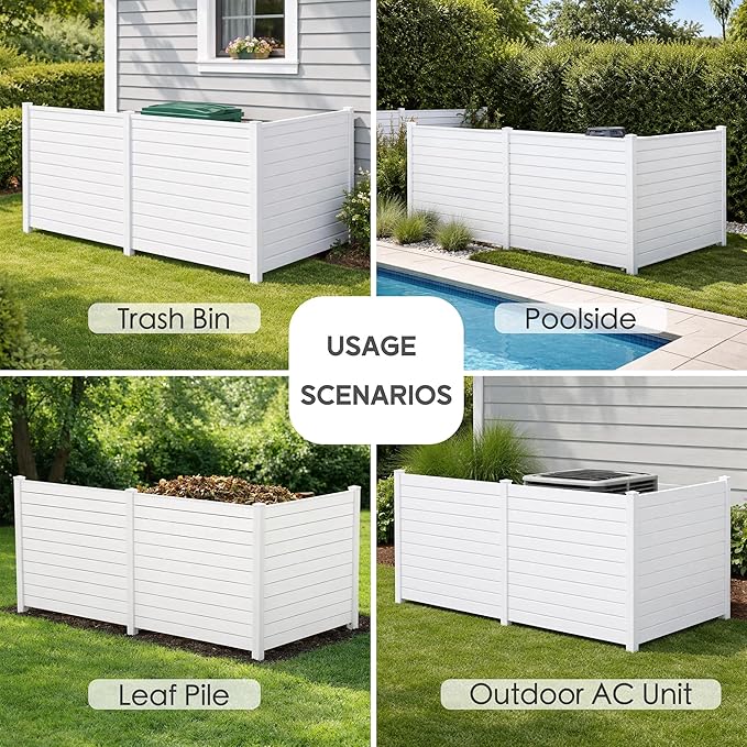 Kozyard 50" W x 48" H Outdoor Privacy Screens Aluminum Post, Air Conditioner Fence Panels, Pool Equipment Enclosure, Trash Can Screens Fence Kit for Outside Backyard Patio (White/3 Panels)
