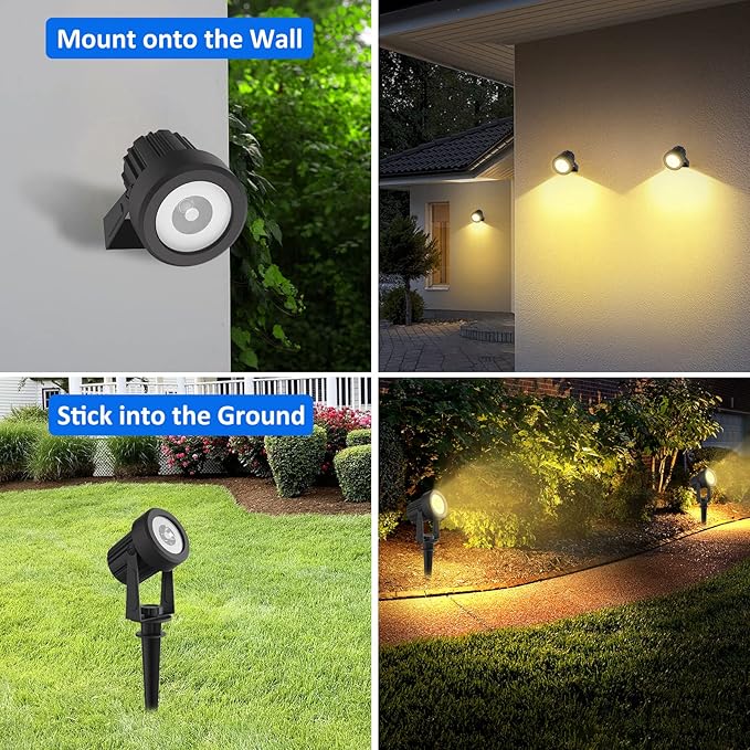 T-SUNUS Solar Christmas Spotlight Outdoor Warm White 3000K, 4-in-1 Spot Lights IP65 Waterproof 9.8ft Cable 5W Separated Panel, Auto On/Off for Garden Flag Tree Patio Yard Driveway Pathway Halloween