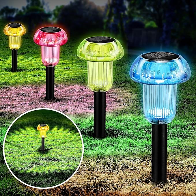 Easter Solar Pathway Lights Outdoor Decorative 4 Pack, 4 color LED Mushroom Solar Lights Outdoor Waterproof Solar Powered Decor for Yard Driveway Patio, Valentines Day Halloween Christmas Garden Decor