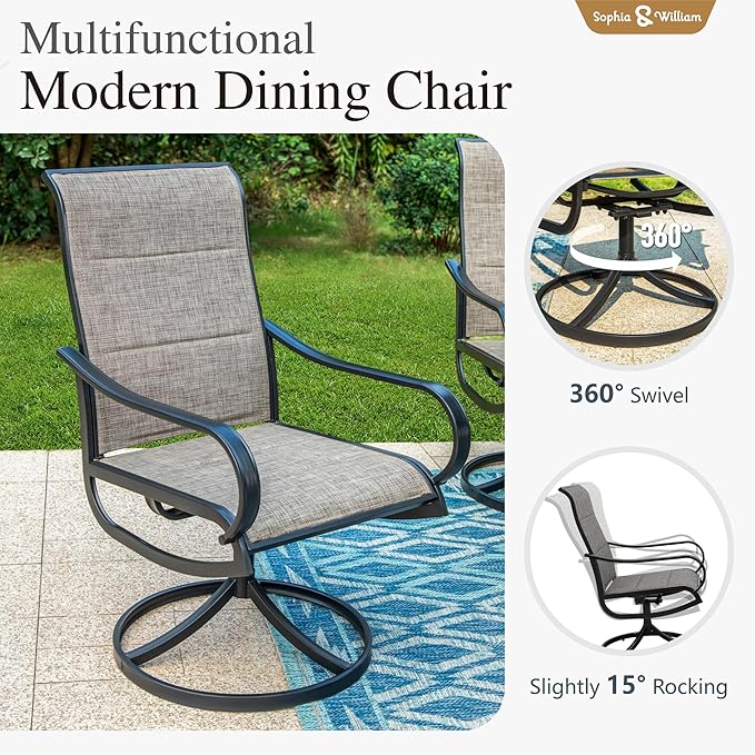 Sophia & William 9-Piece Patio Dining Set – 8 Swivel Chairs with Breathable Textiline Fabric & 84" Extendable Metal Table for Outdoor, Garden, Backyard