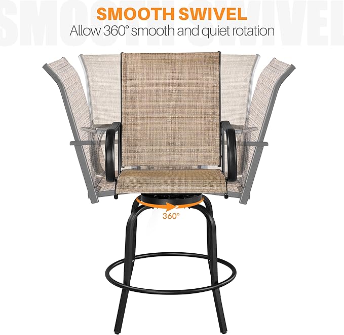 Yaheetech Patio Swivel Bar Stools Outdoor Chairs Set of 6 Outdoor High Bistro Stools Outdoor Furniture, All-Weather Patio Stools for Outside, Beach, Lawn, Poolside and Garden, Black/Brown