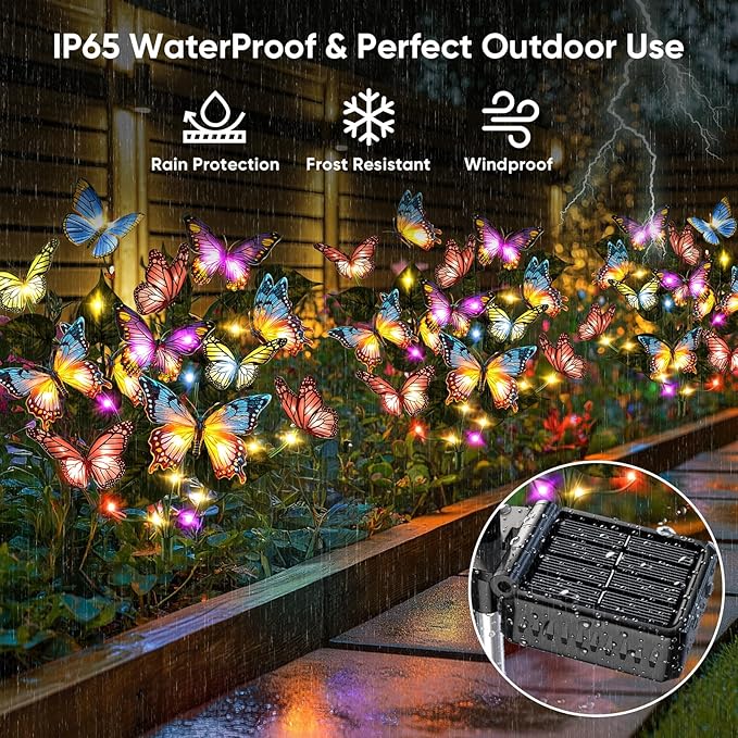 Solar Lights Outdoor Garden Decor: 6 Pack 102 Silk Butterflies with 132 Color-Changing LEDs - Auto On/Off 12H Magical Lighting IP65 Waterproof for Yard Patio Pathway - Unique Gifts for Mom Grandma
