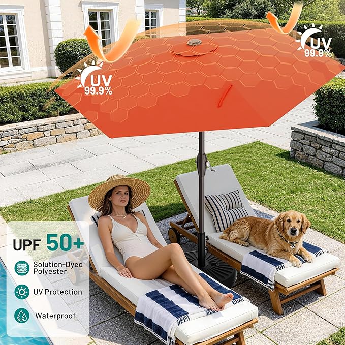 AreShark 7.5FT Patio Umbrella Table Market Umbrella with 6 Sturdy Ribs, Button Tilt/Crank, Heavy-Duty Outdoor Umbrellas for Pool, Deck, Garden and Backyard, Orange