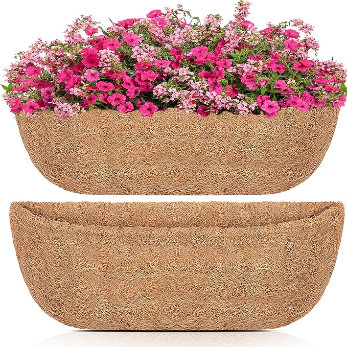 Y&M 36" Coco Liner for Window Box Deck Basket Planter Trough Coconut Fiber Liners, 2pcs Trough Coco Liner Pre-Formed Replacement