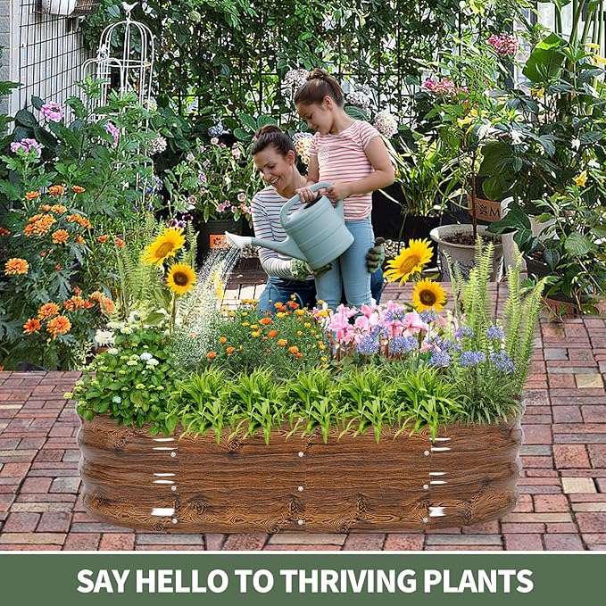 1MORE Galvanized Raised Garden Bed- Planter Garden Boxes Outdoor, Raised Beds for Gardening, 4x2x1ft Metal Garden Bed Kit for Vegetables Flower, Planter Raised Beds with Tools.Grain