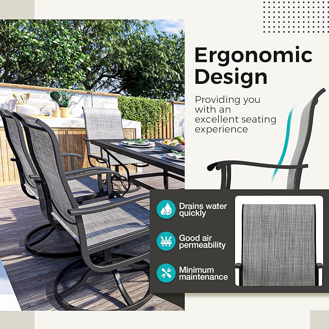 Pamapic 7-Piece Patio Dining Furniture Set with Swivel Chairs, Outdoor Table & 6 Textilene Chairs for Garden, Backyard, Pool, Deck, Gray