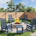 HDPE Rocking Chair Outdoor Set of 4 with 2 Side Table - Poly High Back Porch Rocker Chairs for Adults - All Weather Resistant Furniture for Patio Front Porch - Navy Blue