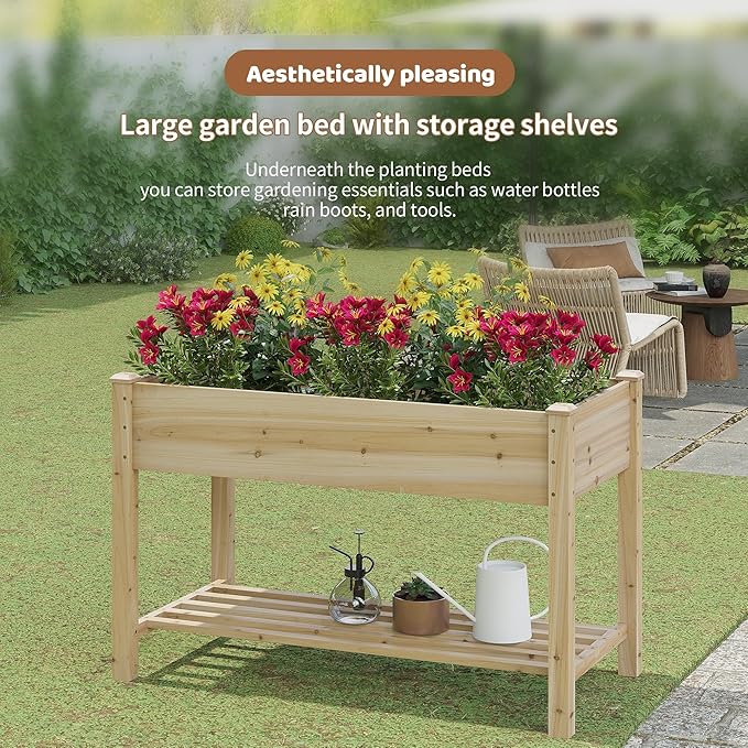 FILWH Raised Garden Bed with Legs Elevated Wooden Planter Box Stand Large Planter Stand Box for Fruits Vegetables Flowers with Divider with Bag - 48 * 24 * 30.5IN