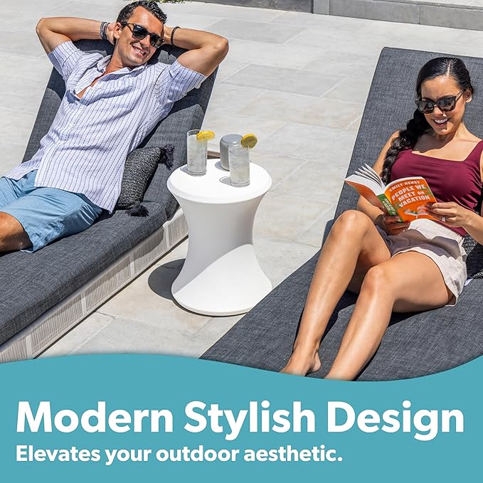 Coast Modern Outdoor Side Table - Lounger Table for Inside Pool or on Patio - All-Weather Furniture for Sun Shelf Up to 15" – White