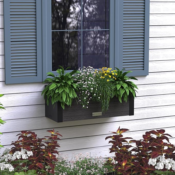 Mayne Vista 2ft Modern Window Box Planter with Panel Design and Drainage Hole