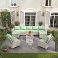 11-Piece Outdoor Patio Furniture Set with Rocking Swivel Chair Wicker Sectional Sofa Set, Patio Conversation Set with Ottomans & Coffee Table for Garden, Backyard, Poolside, Light Green