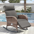 Zero Gravity Patio Rocking Wicker Recliner Chair - Wicker Outdoor Lounge Chair with Adjustable Backrest & Footrest, All Weather Reclining Rocker Chairs with Thick Cushion for Pool Deck Gray