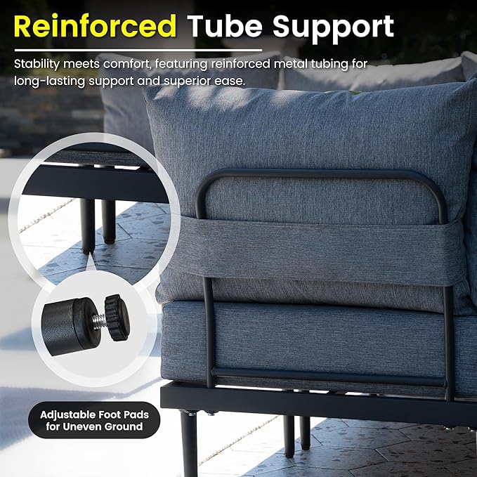 Sundale Outdoor 2 Pieces Metal Patio Furniture Set, Outdoor Sectional Sofa w/6 Inch Olefin Cushion, Modern Outdoor Conversation Sets for Porch, Balcony