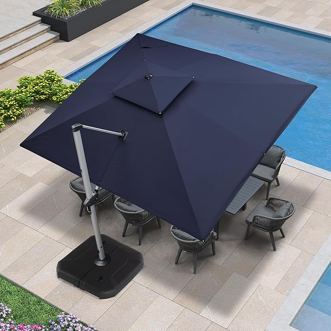 PURPLE LEAF 10' X 12' Patio Umbrella Outdoor Rectangle Umbrella Large Cantilever Umbrella Windproof Offset Heavy Duty Sun for Garden Deck Pool Patio, Navy Blue