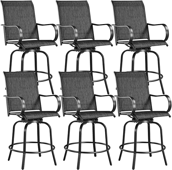 Yaheetech Patio Swivel Barstools Outdoor Chairs Set of 6, High Bistro Stools Outdoor Furniture, All-Weather Patio Stools for Outside, Beach, Lawn, Poolside and Garden, Black