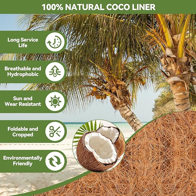 2Pcs Trough Coco Liner 24" Coco Coir Liners for Planters, Liners for Window Boxes Liners, Wall Basket Planters, Railing Hanging Baskets, Garden Planter Baskets