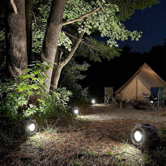 Solar Garden Rock Lights Outdoor - IP65 LED Waterproof Solar Spotlight, Solar Powered Landscape Lights Decorative Garden Stone Light for Pathway, Walkway, Yard, Patio (4 Pack)