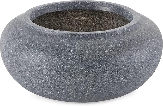 HC Companies Versatile 21 Inch Round Natural Decorative Plastic Outdoor Garden Hose Storage Pot with Side Hole for Faucet Connection, Granite