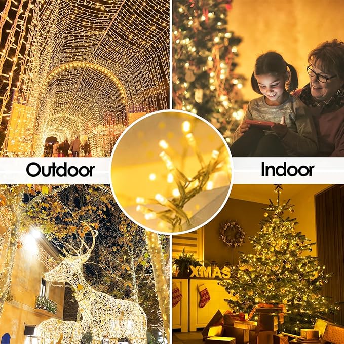 2-Pack 66FT 200 LED String Lights Indoor Outdoor Waterproof, Christmas Lights on Clear Wire, 13 Modes Twinkle Fairy String Lights for Xmas Tree Wedding Decorations Party Bedroom Garden (Warm White)