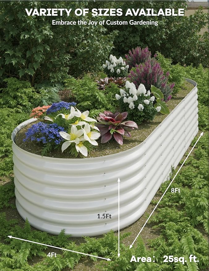 GarveeLife 2 Pcs Raised Garden Beds Outdoor 8x4x1.5 ft - Galvanized Steel Planter Box for Vegetables, Flowers, Rust-Resistant, Easy Assembly Raised Beds, Durable Planters for Outdoor Plants, Beige