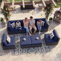 NICESOUL Outdoor Sofa Set of 8, Deep Seating Extra Large Patio Conversation Set, 29.3'' High Back Modern Luxury Wicker Modular Sectional for Backyard Lawn Deck Garden, 2 Color Cushions Navy & Gray