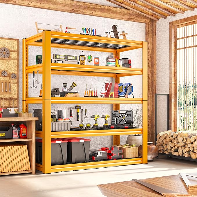 REIBII Garage Shelving Load 3200LBS, 5-Tier Storage Shelves, Adjustable Heavy Duty Metal Shelving Unit for Pantry, Basement, Warehouse, 72" H x 36" W x 16" D
