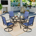 Sophia & William Outdoor Patio Dining Set 5 Pieces, 4 x Textilene Swivel Patio Chairs with Padded and 42" Round Metal Dining Table, Outdoor Table and Chair Set for Lawn Garden (Blue)