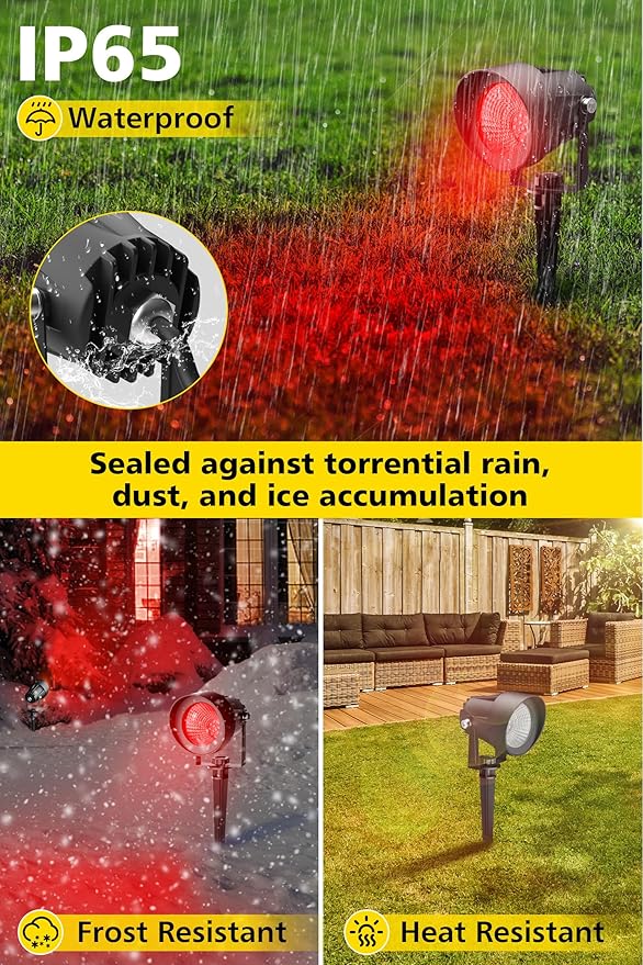 T-SUN Red Spotlight Outdoor, Waterproof LED Landscape Lighting with US Plug, Easy Install 270° Adjustable Outdoor Spot Lights for Garden Tree Yard Decor, Set of 2
