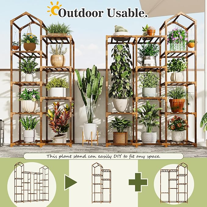 EnHomee Plant Stand Indoor Plant Stands Outdoor Tall Plant Shelf for 19-25 Pots Corner Tiered Plants Stands for Multiple Plants Wood Hanging Plants Holder for Garden Balcony Patio Window Porch