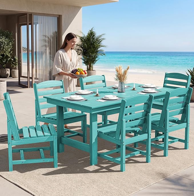 SERWALL Patio Dining Sets for 6 Person, HDPE Dining Set with 6 Armless Chairs, Aruba