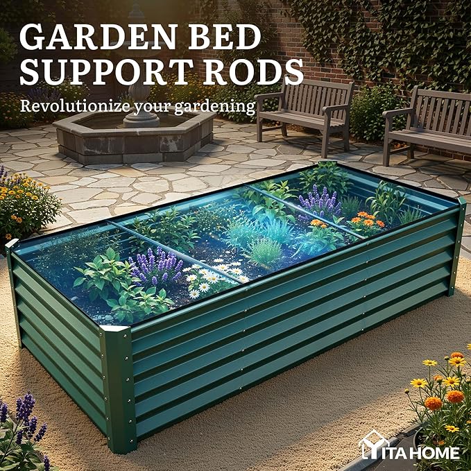 YITAHOME 8x4x1.5ft Large Raised Garden Bed Kit, Galvanized Metal Planter Box with Gloves, Ground Nails & Safety Rubber, Outdoor Above Ground Planters for Plants Vegetables Flowers, Green