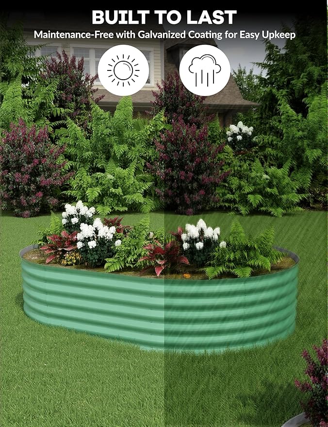 GarveeLife 8x4x1.5 ft Galvanized Raised Garden Bed - 18“ Tall Metal Planter Box for Vegetables, Flowers, Herbs, Rust-Resistant Outdoor Garden Box, Easy Assembly Raised Beds for Gardening, Green